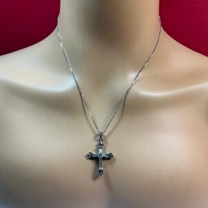 Sterling Silver Cross with a Sterling Chain with Marcasite 19.5 inches long
